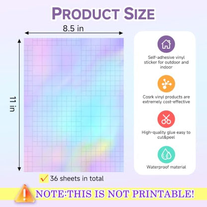 36 Sheets Holographic Laminate Sheets Clear Self Adhesive Sticker Paper (36 Count)