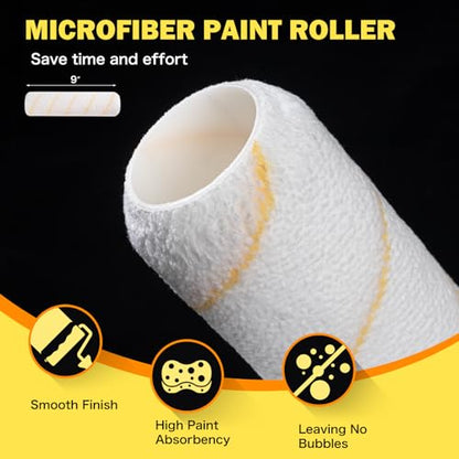 17 Pieces Paint Roller Kit with 9 Inch Magnetic Tray and Liners