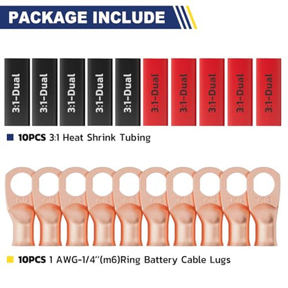 20PCS Battery Cable Lug & Heat Shrink Kit 1 AWG 1 (20 Count)