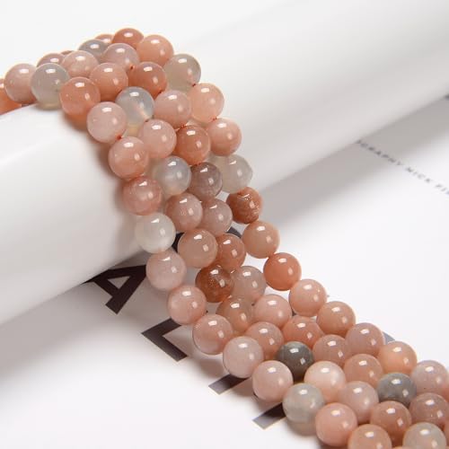 94Pcs (2Pcs/Set) 8mm Multi-Color Peach Moonstone Smooth Round Beads Natural Stone Beads AAA Grade Premium Round Gemstone Genuine Real Stone Loose for DIY Bracelet Jewelry String Making (96 Count)