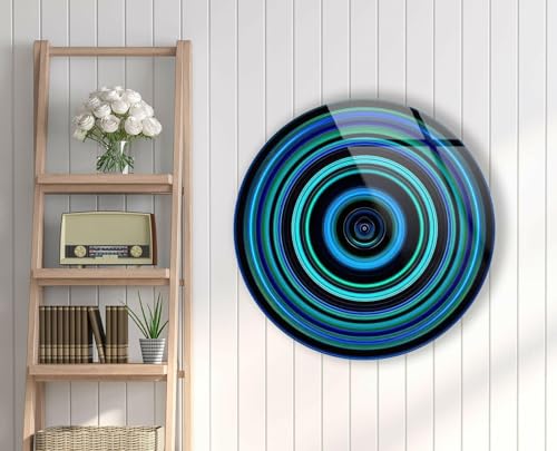 24''(60cm) Diameter Blue and Green Round Glass Wall Art Tempered Glass Printing Wall Decor Large Wall Art Wall Hangings