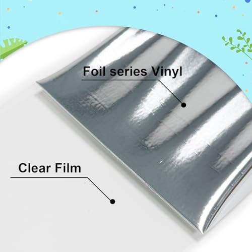 Metallic Silver Foil Heat Transfer Vinyl 12Inch*6Ft Bundle Chrome HTV in Vibrant Colors for Stunning T