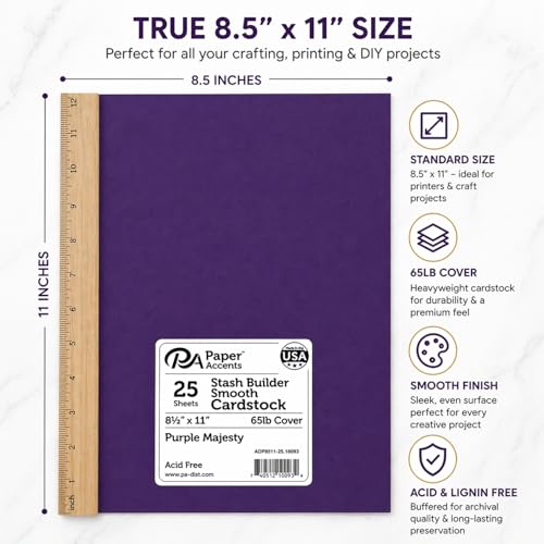 PA Paper Accents Stash Builder Cardstock 8.5" x 11" Purple Majesty