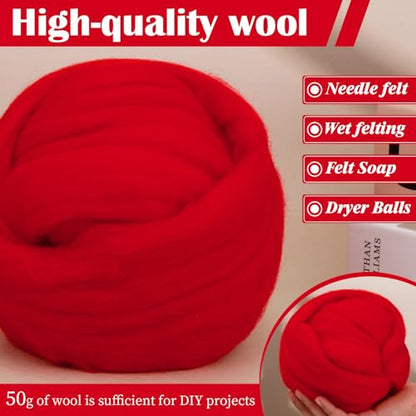 1.76oz Red Natural Wool Roving