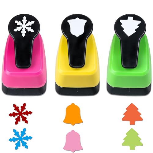 Paper Punch Set 1 inch Hole Punch Shape 3 Pcs Christmas Punches for Crafts (3 Count)