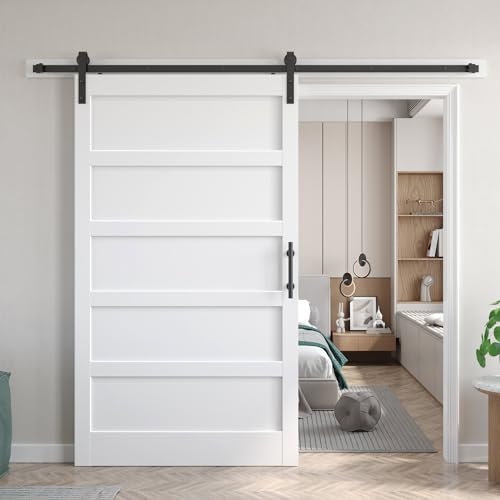 48x80 inch White Barn Door with 8FT Sliding Barn Door Hardware Kit Included