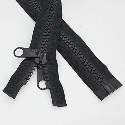 2PCS #10 84 cm Heavy Duty Zippers for Sewing Separating Large Plastic Zippers Black Tape with Double Pull Tab Slider (2 Count)