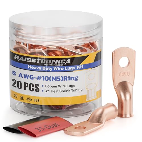 20PCS Battery Cable Lug & Heat Shrink Kit 8 AWG #10 (20 Count)