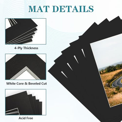 11x14 Black Picture Mats with Core Bevel Cut Frame Mattes for 8.5x11 Pictures