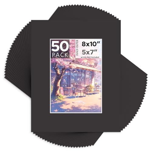 Mat Board Center 50 Pack 8x10 Picture Mat for 5x7 Photo Black