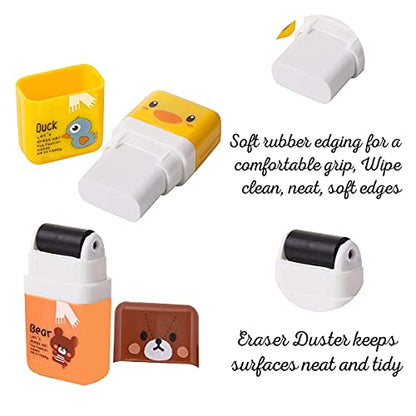 6 Pack Animal Theme Pencil Erasers with Cleanup Roller & Shaving Case (6 Count)