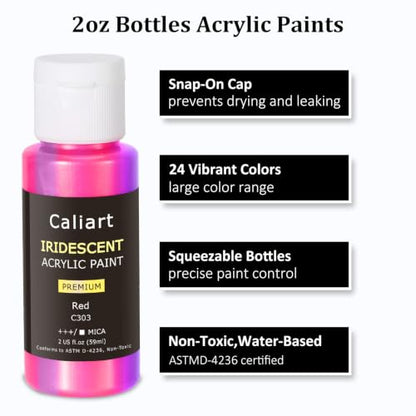 24 Chameleon Colors Iridescent Acrylic Paint Set with 12 Brushes ﻿ (48 Fl Oz)
