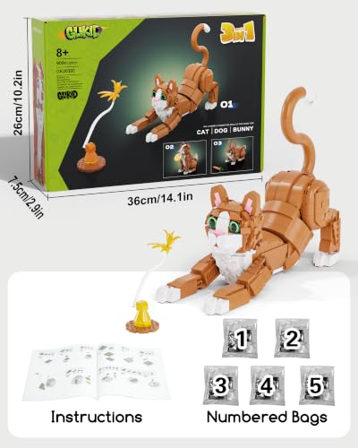 3-in-1 Orange Cat Building Set, Build a Cat, Dog or Rabbit (909 Count)