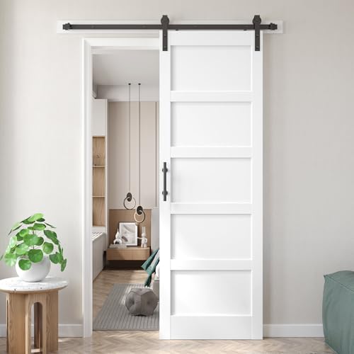 32x96 inch White Barn Door with 5.5FT Sliding Door Hardware Kit Included & Handle