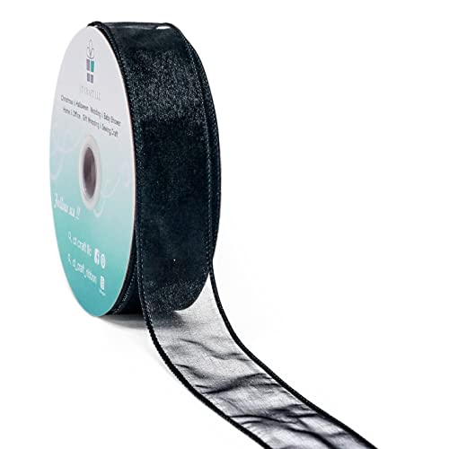 Sheer Organza Wired Ribbon 1.5" x 50Yards Black for Wedding Chair Bow Flora Bouquet Gift Wrapping Christmas Tree Home Decor Wreath (150 Foot)