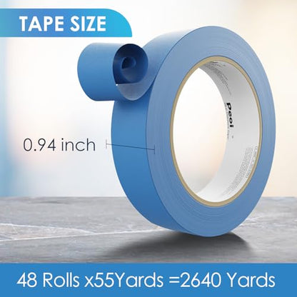 48 Roll Blue Painters Tape 1 Inch Wide Bulk Masking Paint Tape 0.94inx55yds (48 Count)