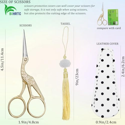 4.5Inch Bird Sewing Scissors Craft Threading Scissors with Leather Cover Tassel Stainless Steel Scissor for Embroidery Sewing Crafting Needlework DIY Artwork Housework