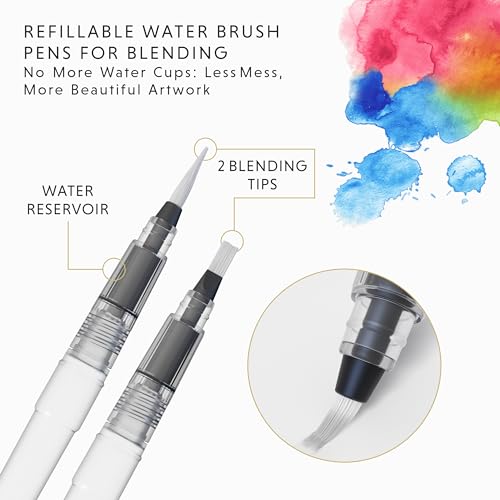 48 Premium Watercolor Pens +2 Highly Blendable Watercolor Markers (50 Count)