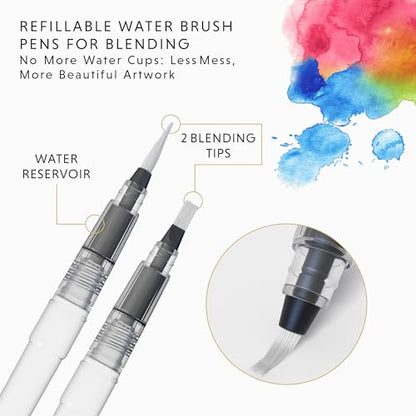 48 Premium Watercolor Pens +2 Highly Blendable Watercolor Markers (50 Count)