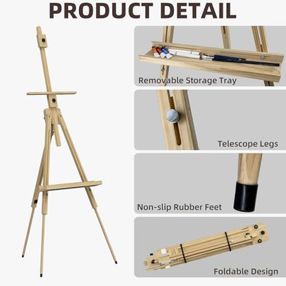 Tripod Portable Standing Wooden Easel for Painting