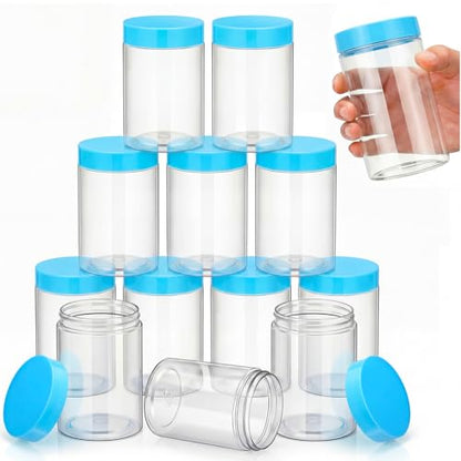 12 Pack 12 oz Plastic Container Jars with Lids Round Clear Travel Cosmetic Container Slime Jars for Toiletries (12 Count)
