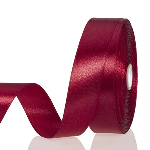 1 Inch Dark Red Solid Satin Ribbon for Gift Wrapping