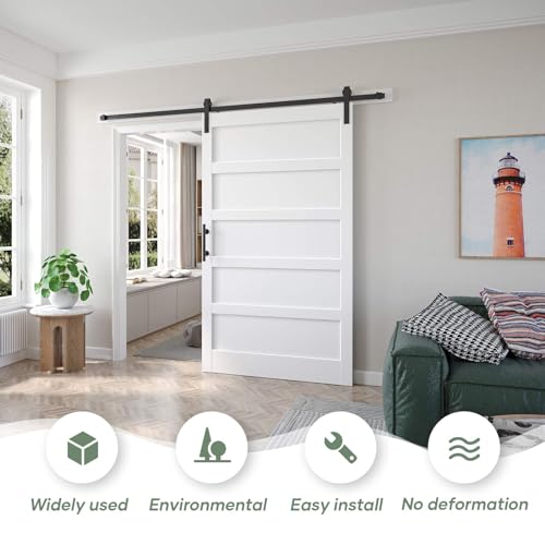 48x80 inch White Barn Door with 8FT Sliding Barn Door Hardware Kit Included