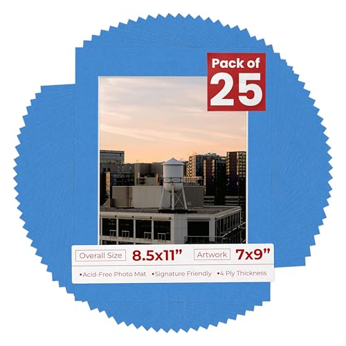 Pack of 25 Acid Free 8.5x11 Mats Bevel Cut for 7x9 Photos (25 Count)