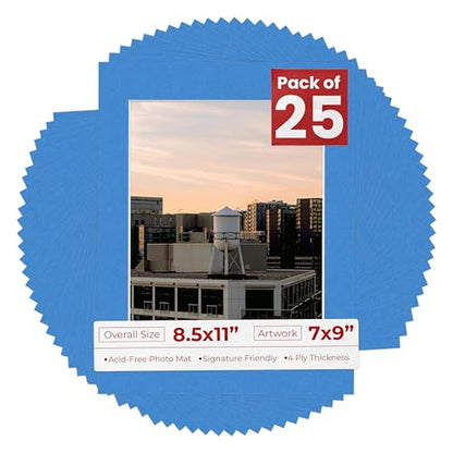 Pack of 25 Acid Free 8.5x11 Mats Bevel Cut for 7x9 Photos (25 Count)