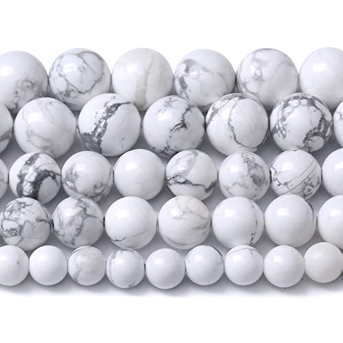 32pcs 12mm AAA Natural Stone Beads White Howlite Turquoises Round Loose Beads for Jewelry Making DIY Bracelet (16 Count)