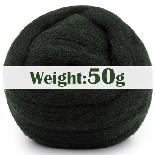 1.76oz Dark Green Natural Wool Roving