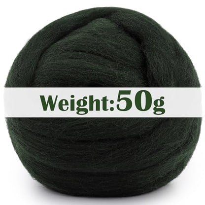 1.76oz Dark Green Natural Wool Roving