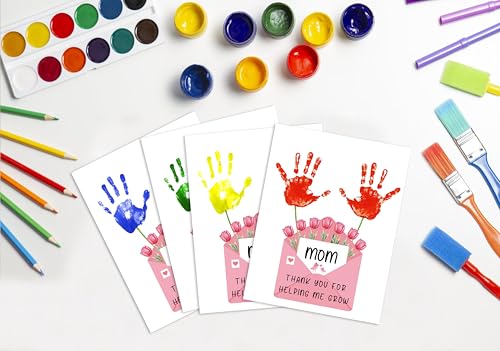 10 Pack Pink Tulips DIY Handprint Greeting Card (10 Count)