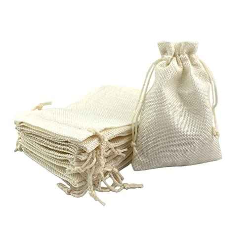 Pack of 25 Burlap Gift Bags with Drawstring Linen Jewelry Pouches Wedding Hessian Jute Bags for Birthday and Treat Pouches Party Wedding Favors Gift