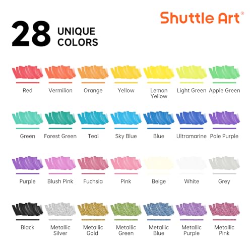 28 Colors Brush & Fine Tip Acrylic Paint Markers (28 Count)