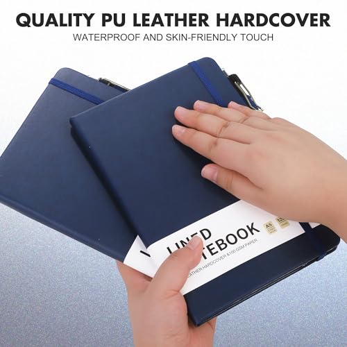 12 Set Lined Notebook Journals with Pens A5 Notebooks 100 GSM College Ruled Hardcover Notebook PU Leather Notepad with Pen Holder for Office School (60 Count)