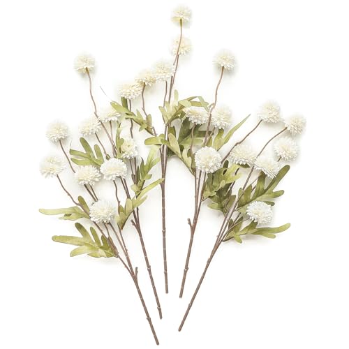5pcs Ivory Faux Silk Mums Artificial Flowers (5 Count)