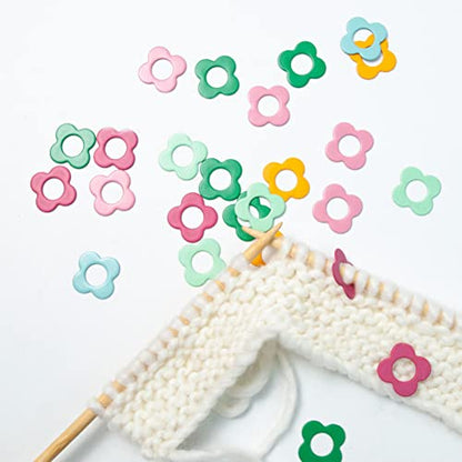 Multicolor Flower Shape Metal Stitch Markers Ring Mini Crochet Markers Knitting Markers for Weaving (24 Count)