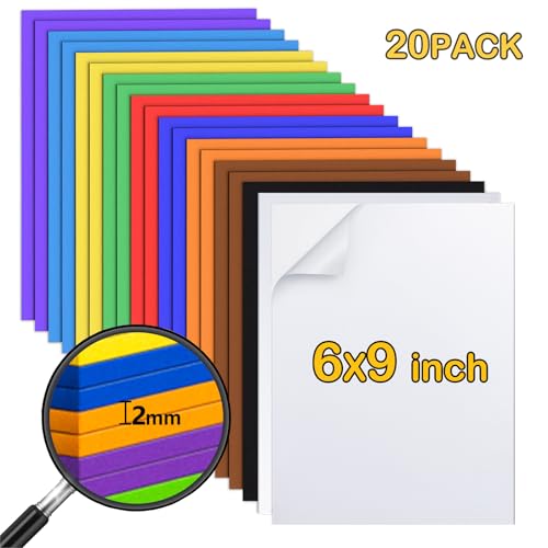 20pack 10 Colors Self Adhesive Foam Sheets 6x9 Inch 2mm (20 Count)