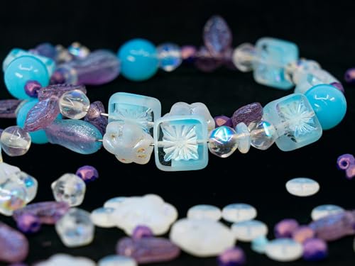 1.4oz (40g) Limited Mix of Czech Glass Beads, Hand Made Set Kit, Purple Bay Leaf Beads Table Cut Kiwi Crystal AB Beads