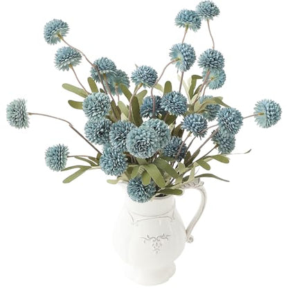 6pcs Dusty Blue Faux Silk Mums Artificial Flowers (6 Count)