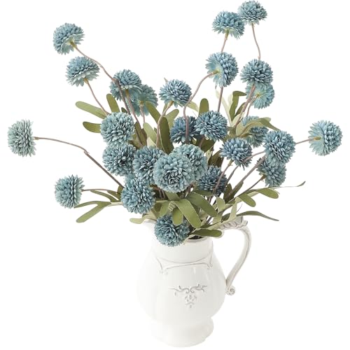6pcs Dusty Blue Faux Silk Mums Artificial Flowers (6 Count)