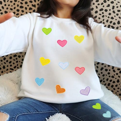62 Pcs Colorful Embroidered Iron on Heart Patches Hearts Iron on Patches Mini Tiny Fabric Heart Sew on Patch (62 Count)