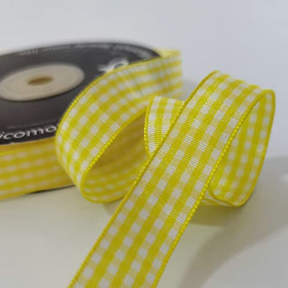 Yellow Gingham Plaid Checked Ribbon 25 Yards Each Roll 100% Polyester (75 Foot)