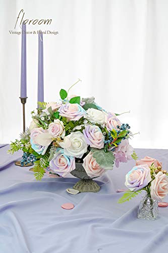 Artificial Flowers 25pcs Real Looking Whimsical Blush Foam Fake Roses with Stems for DIY Wedding Bouquets Baby Shower Centerpieces Floral Arrangements Party Tables Home Decorations (25 Count)