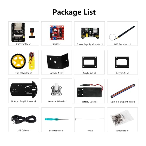 2WD Smart Robot Car Kit ESP32 Camera Starter Kit with Tutorial Compatible with Arduino IDE