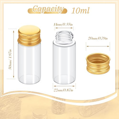200 Pcs Small Clear Vials Spice Mini Jars with Lids Mini Glass Bottles with Screw Aluminum Metal Caps Tiny Jars Sample Containers for Powder Cream Cosmetic Jewelry Wedding (200 Count)