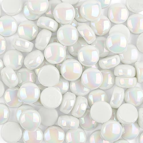 150g Iridescent White Round Glass Mosaic Tiles for Crafts Bulk (5.29 Ounce)