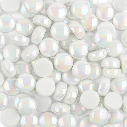 150g Iridescent White Round Glass Mosaic Tiles for Crafts Bulk (5.29 Ounce)
