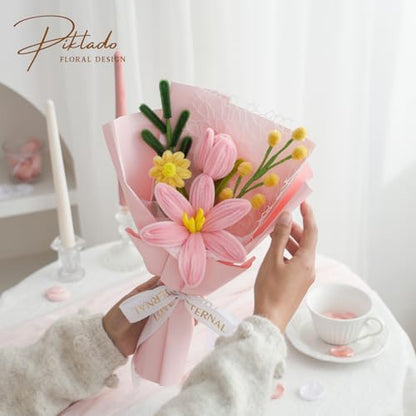 Hand Woven Flower Bouquet Finished（1pcs） for Women Girlfriend Birthday Gift Wedding Decoration Crochet Artificial Flower